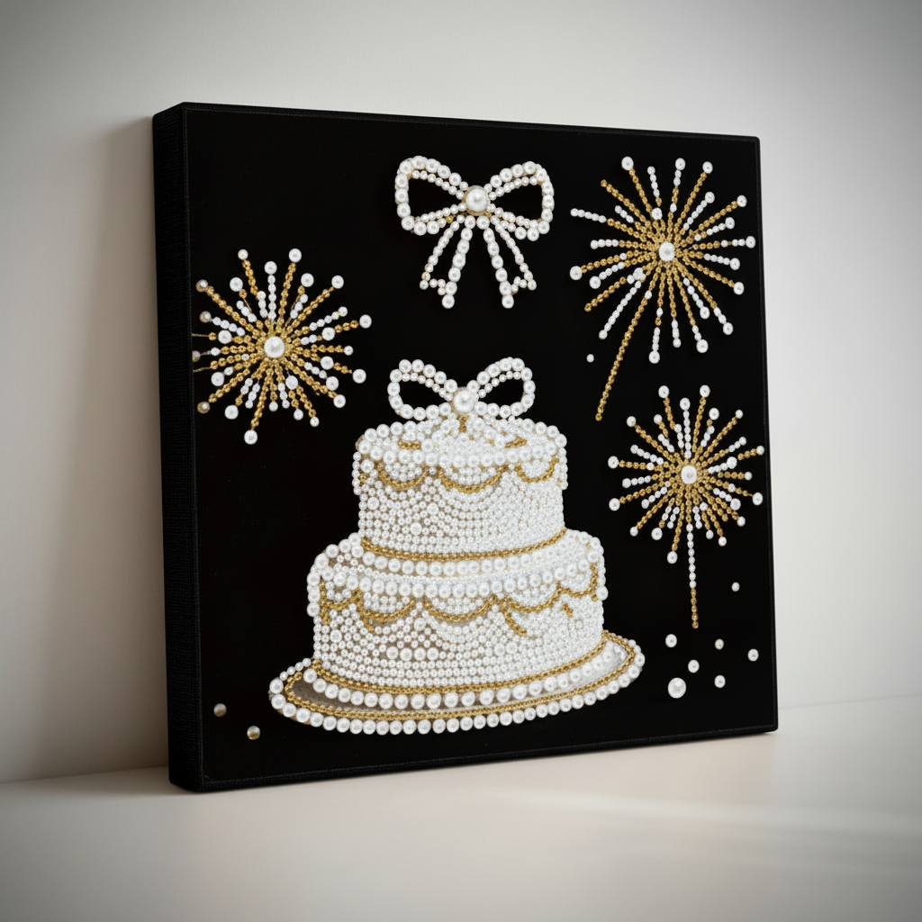 Diamond Painting Motiv Geburtstagstorte mit glitzernden Details und festlichem Design