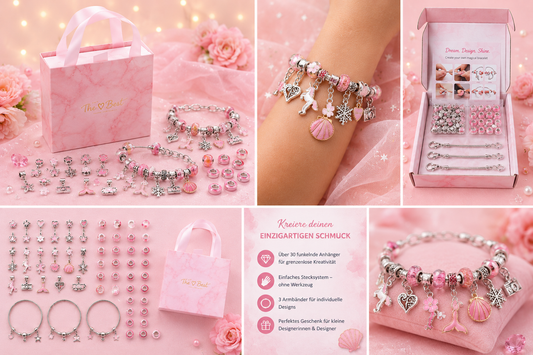 Charm-Armband Bastelset Glitzerringe rosa – Kinder gestalten eigene Armbänder mit Charms