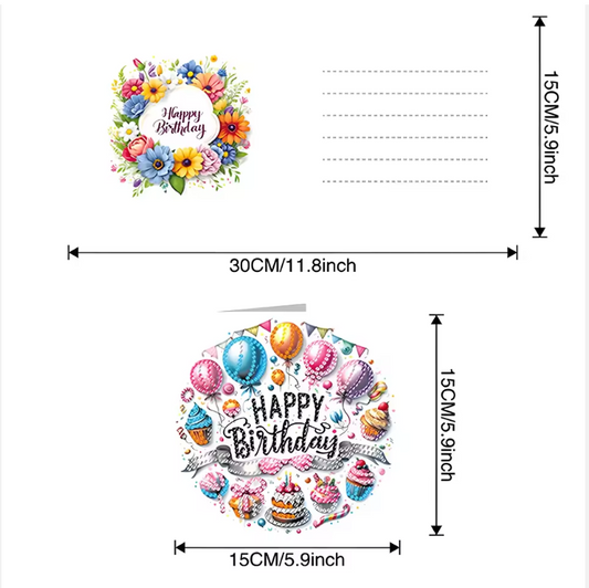 6er-Set „Happy Birthday“-Luftballonkarten Diamond Painting