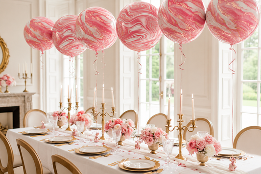 Rosa Marmor Luftballons für Hochzeit und Geburtstag.