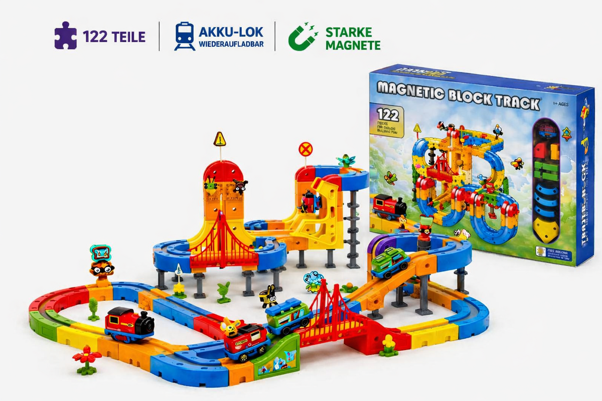 Magnetwelt Abenteuerbahn mit Lok – 122 Teile