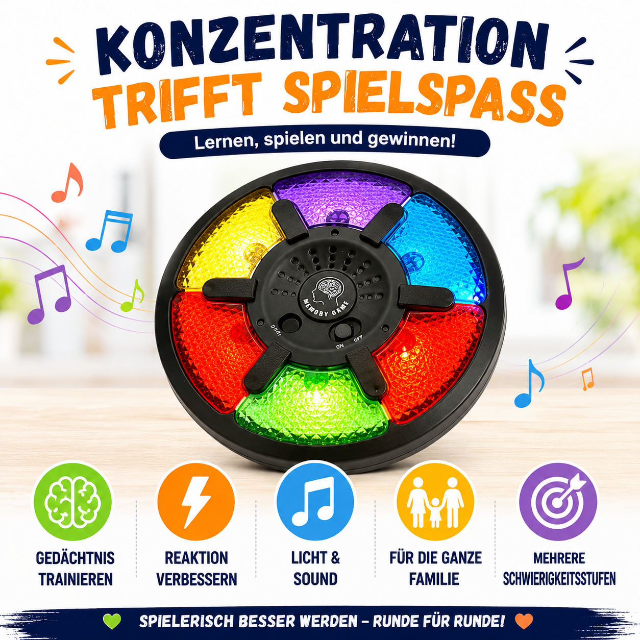 Memory Game mit Licht und Sound zur Förderung von Konzentration, Gedächtnis und Reaktion
