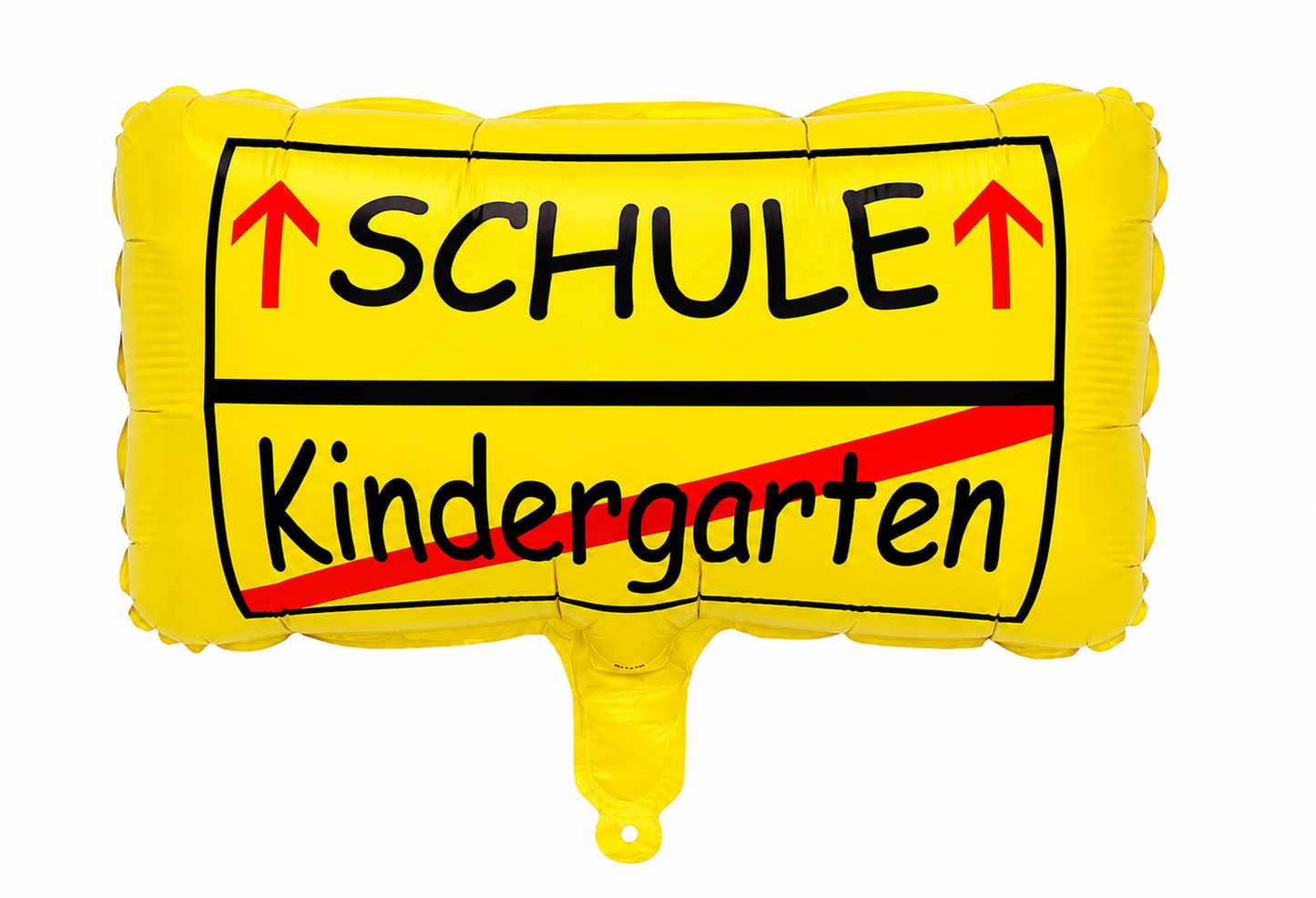 Schule statt Kindergarten Folienballon im Verkehrsschild Design zur Einschulung und zum Schulanfang.