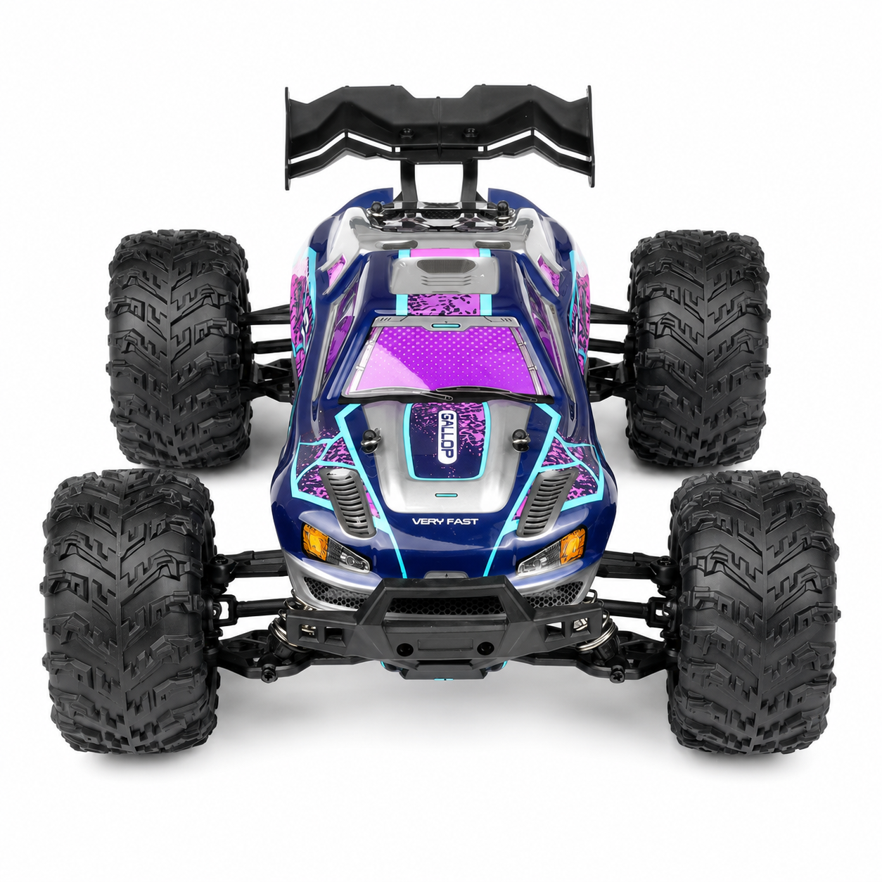 Rapidly RC Monstertruck 4x4 mit großen Offroad-Reifen auf weißem Hintergrund