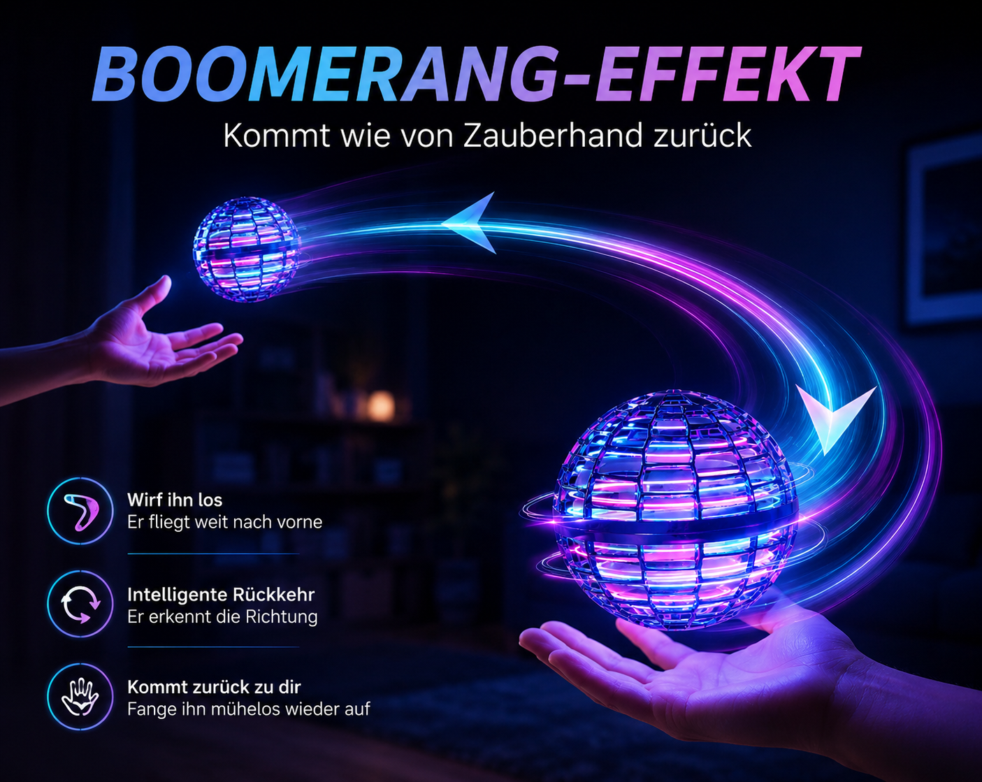 Magic Flight Ball mit Boomerang-Effekt kehrt nach dem Wurf zur Hand zurück