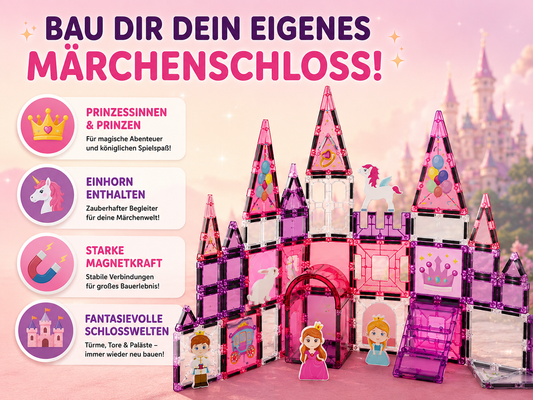 Magnetisches Prinzessinnenschloss mit Prinzessinnen, Prinz, Einhorn und starker Magnetkraft für fantasievolle Schlosswelten.