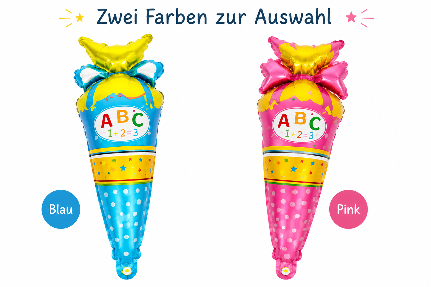 Einschulungsballon Schultüte Folienballon in Blau oder Pink zur Auswahl.