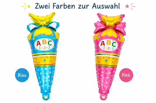 Einschulungsballon Schultüte Folienballon in Blau oder Pink zur Auswahl.