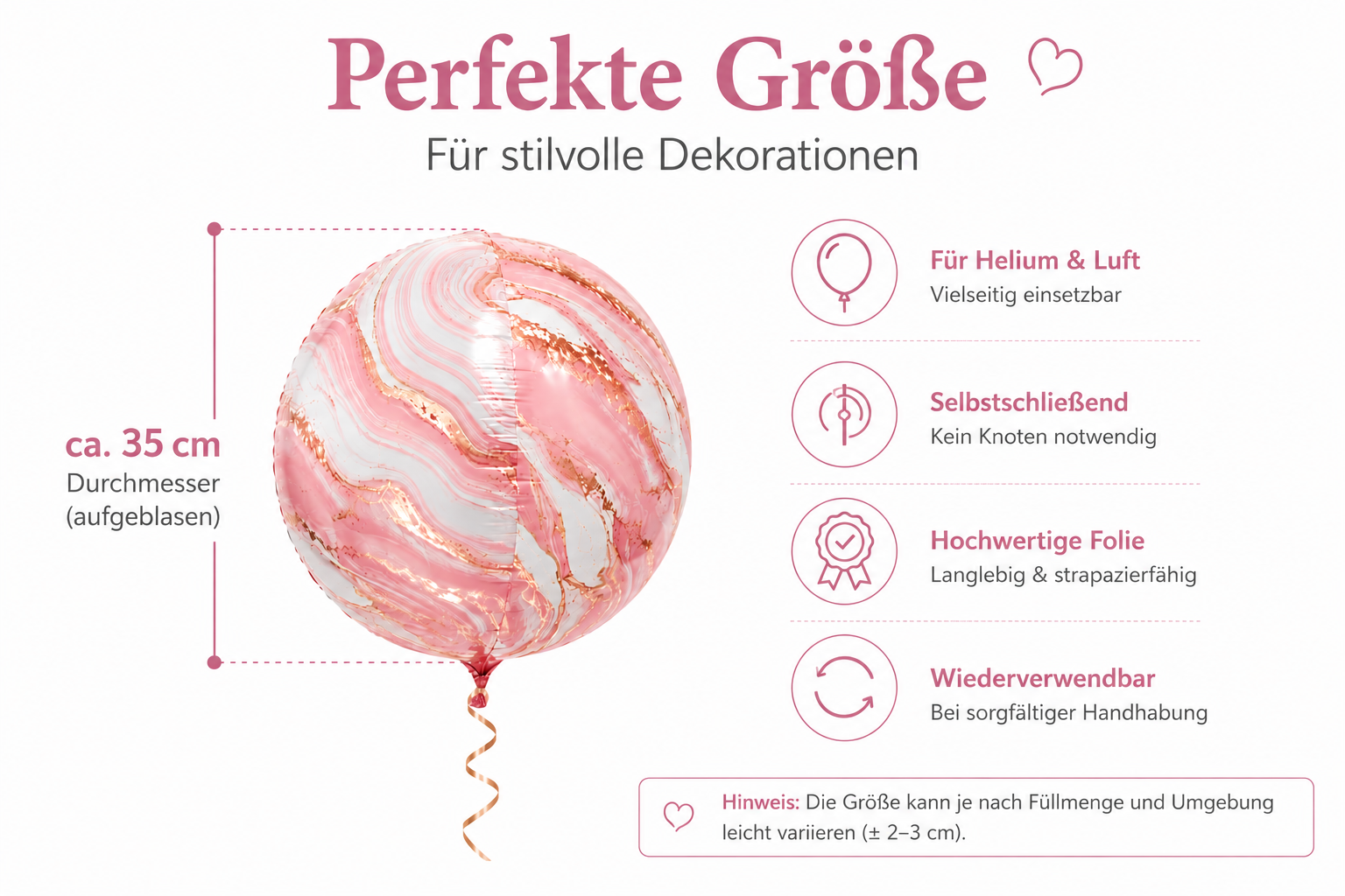 Größenvergleich Marmor Luftballon 35 cm