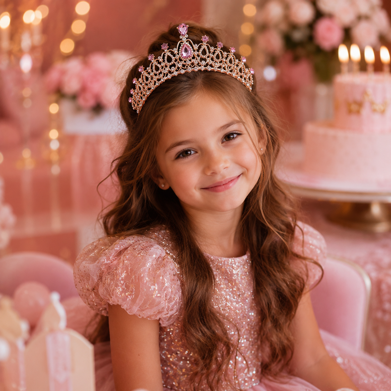 Tiara Seraphyne – Mehrere Ansichten der goldenen Kristall-Tiara in Rosé