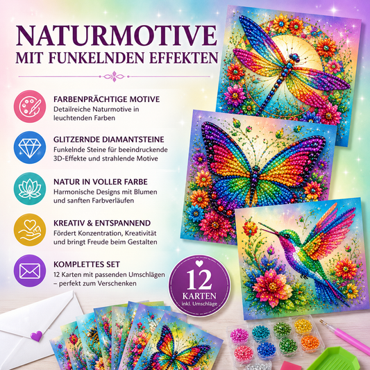 Diamond Painting Grußkarten mit Naturmotiven und funkelnden Diamantsteinen