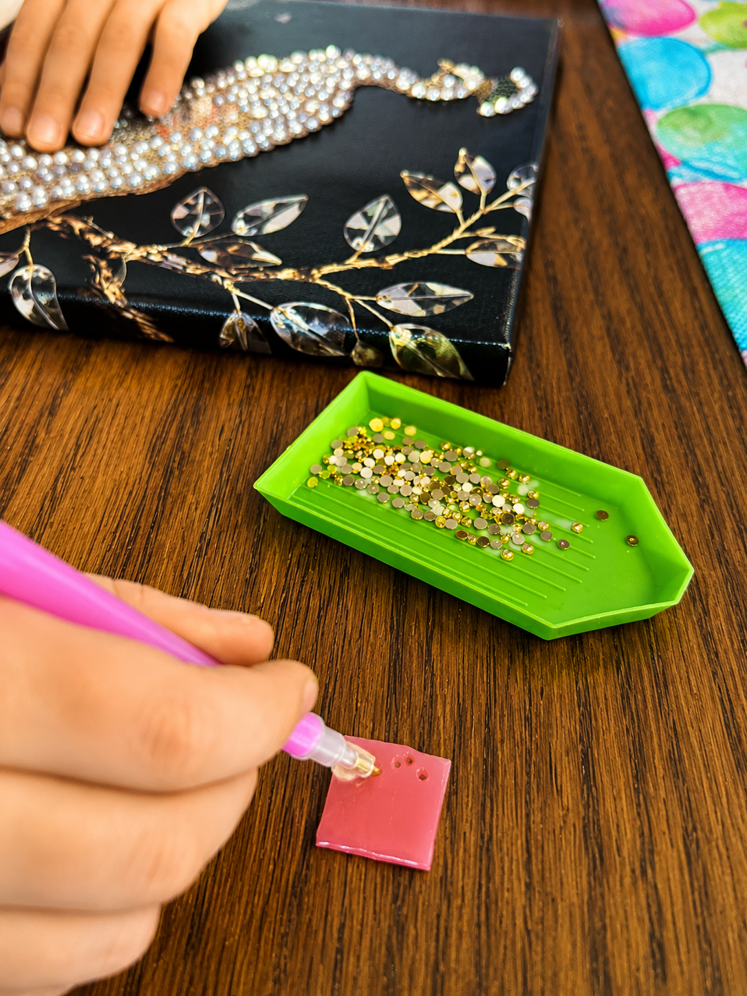 Diamond Painting Bastelset mit Stift, Glitzersteinen und Leinwand beim kreativen Gestalten