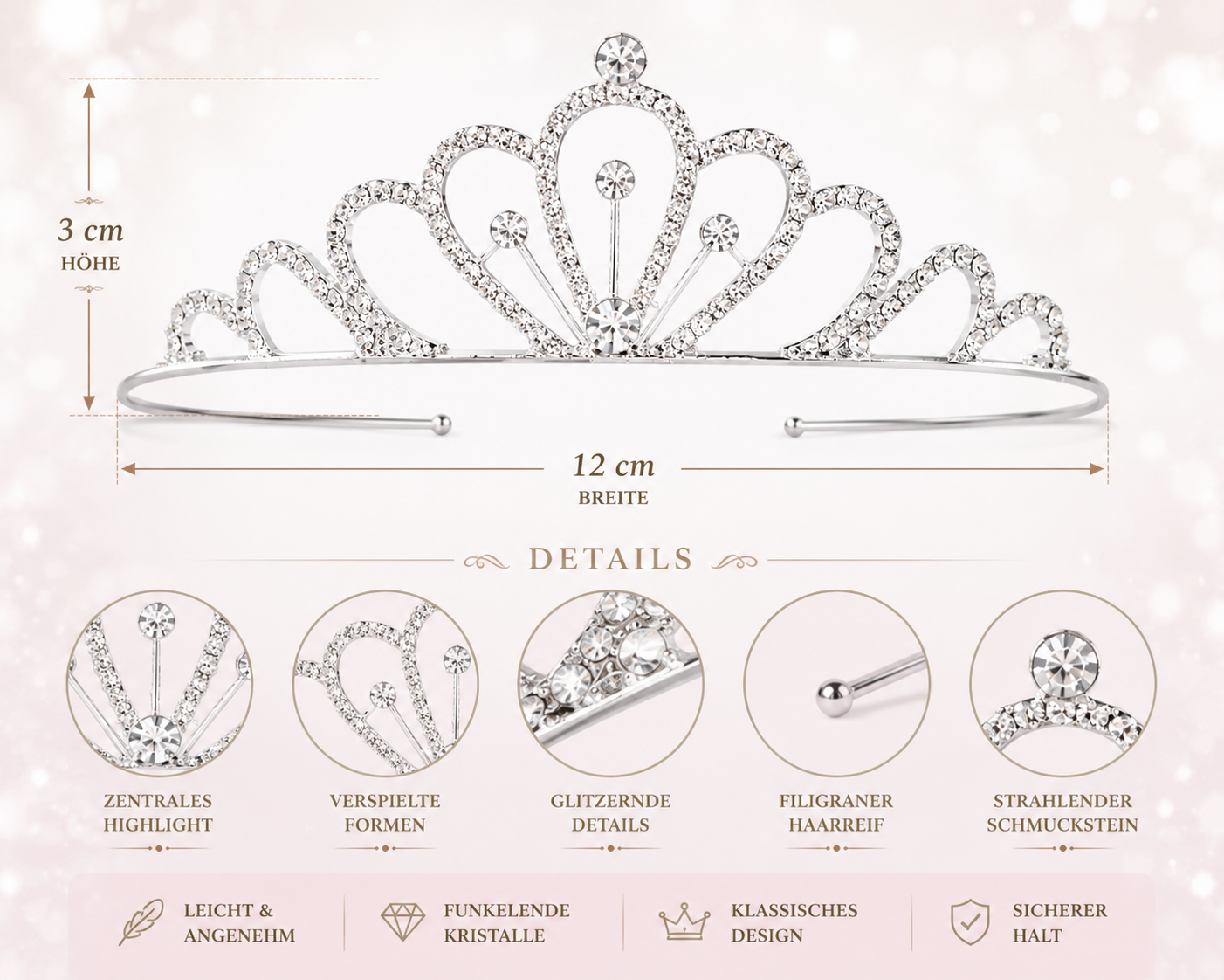 Tiara Aurelia – Maße und Details der silbernen Prinzessinnen-Tiara