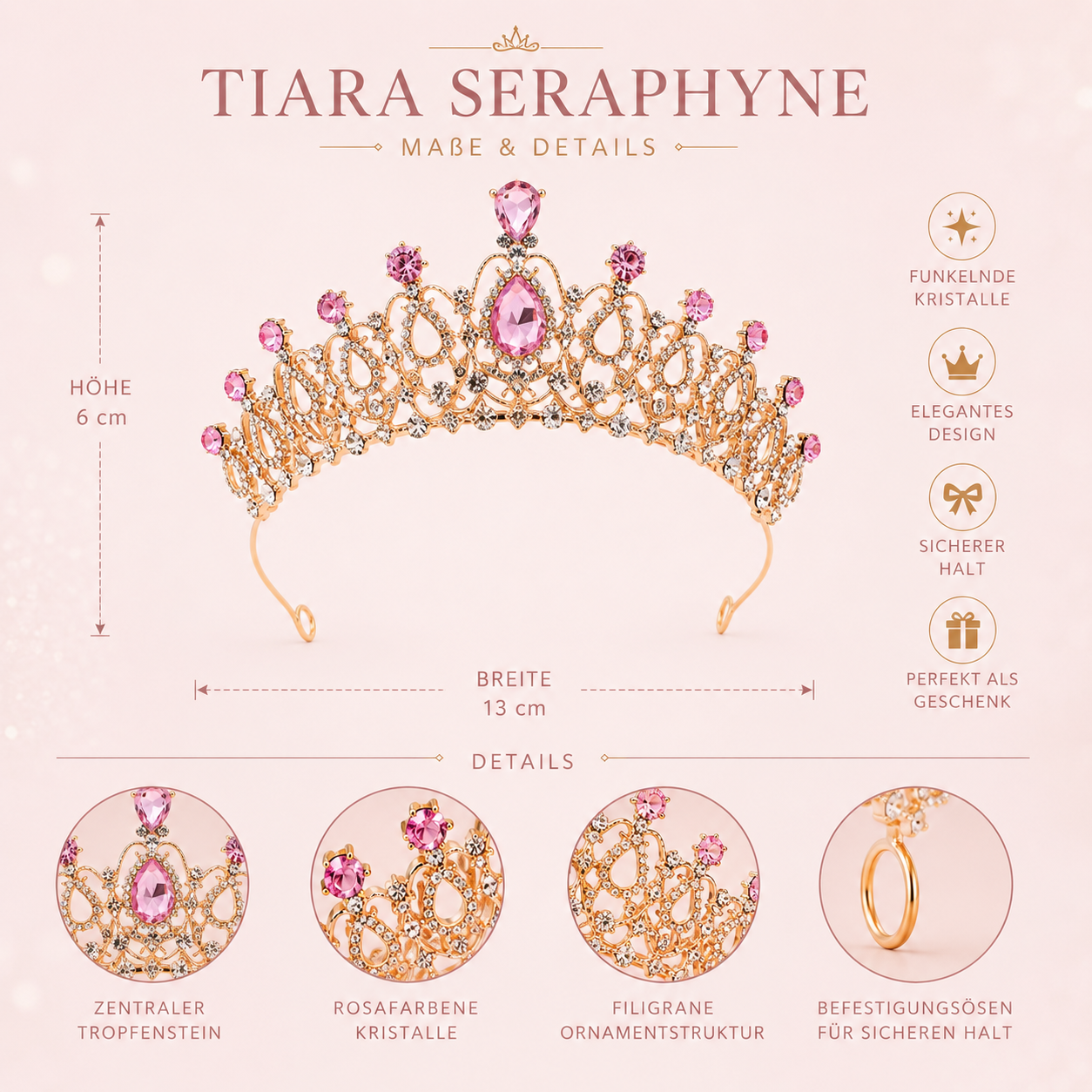Tiara Seraphyne – Maße und Details der goldenen Prinzessinnen-Krone