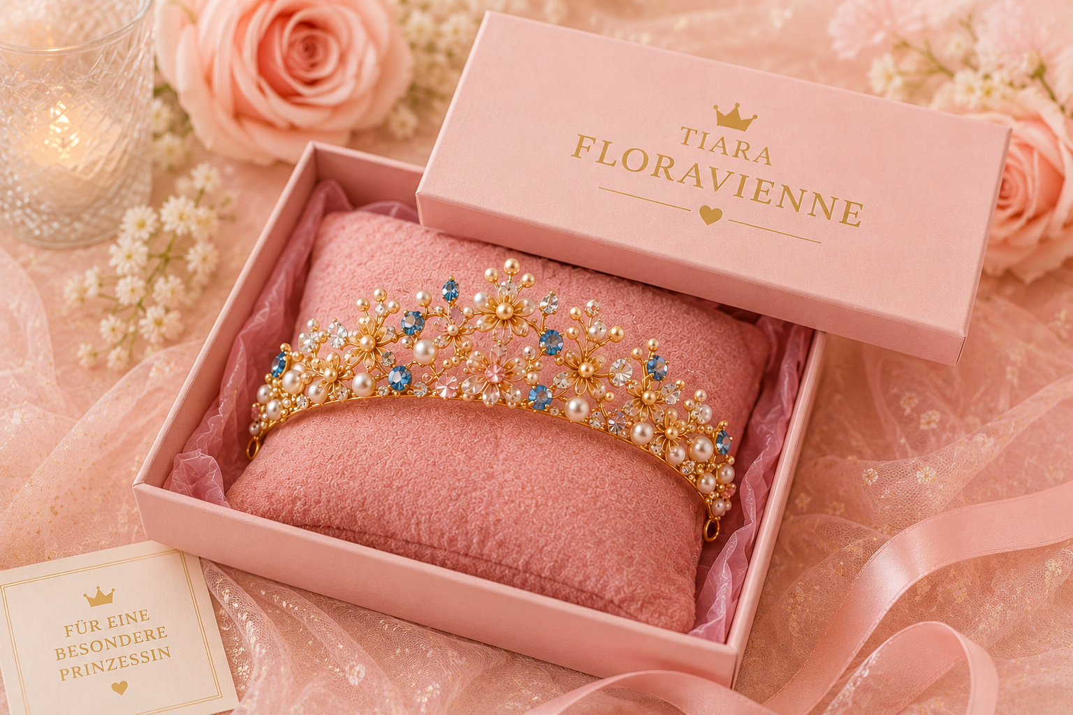Tiara Floravienne von der Seite – seitliche Befestigungsösen für Haarnadeln oder Bänder