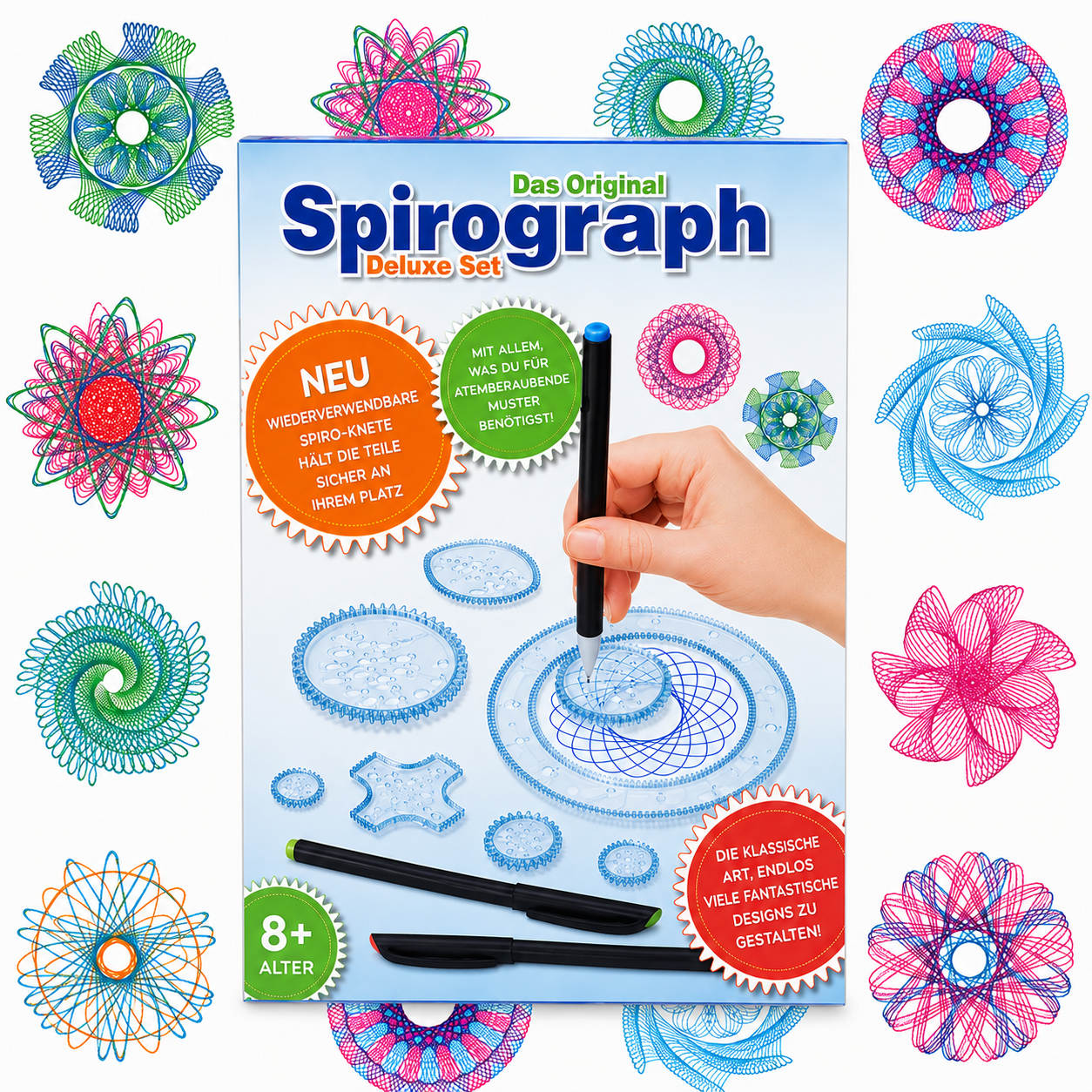 Spirograph Deluxe Zeichen-Set mit Schablonen, Zahnrädern und kreativen Musterbeispielen