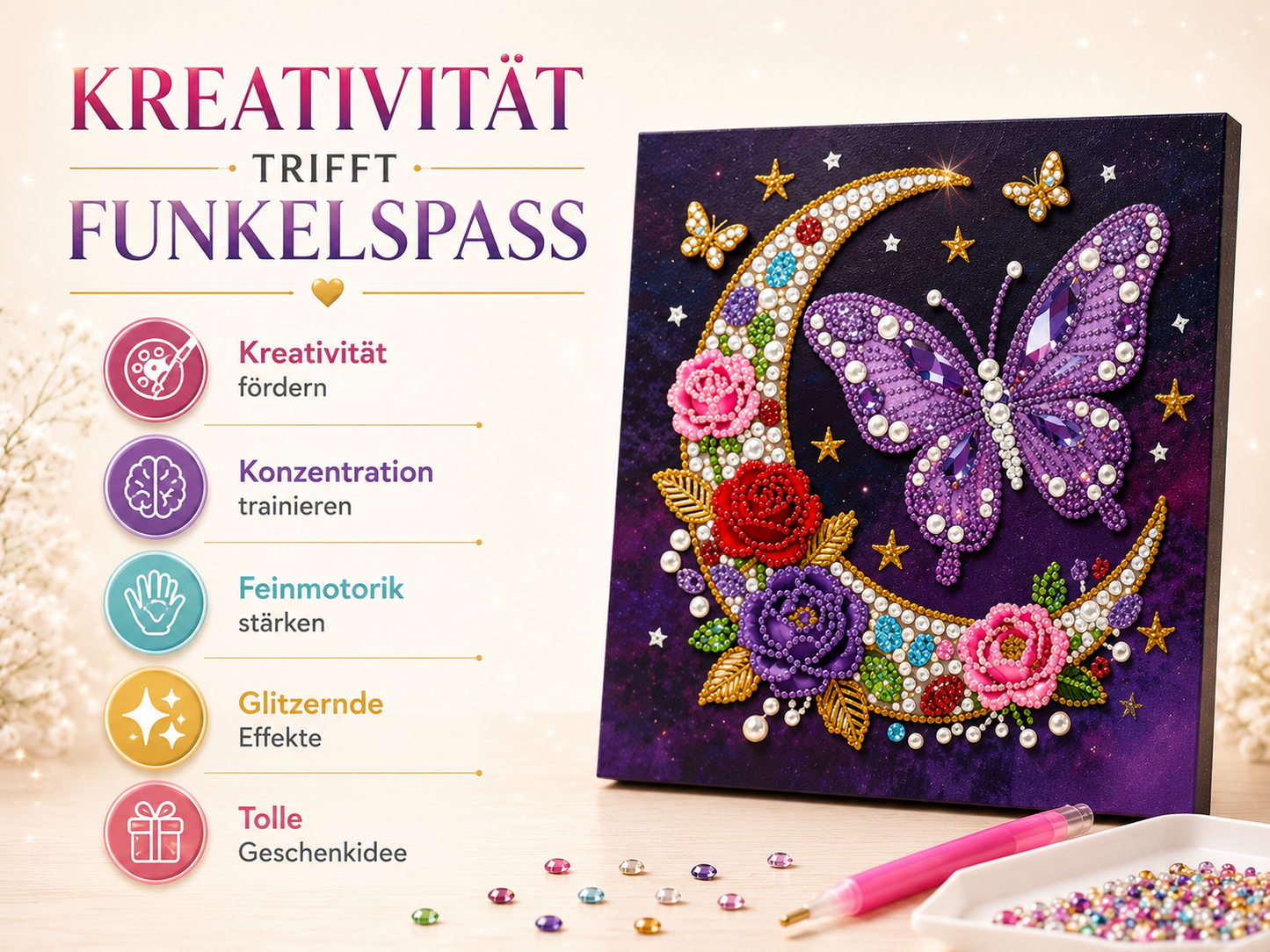 DIY Glitzer-Bastelset fördert Kreativität, Konzentration, Feinmotorik und kreativen Bastelspaß