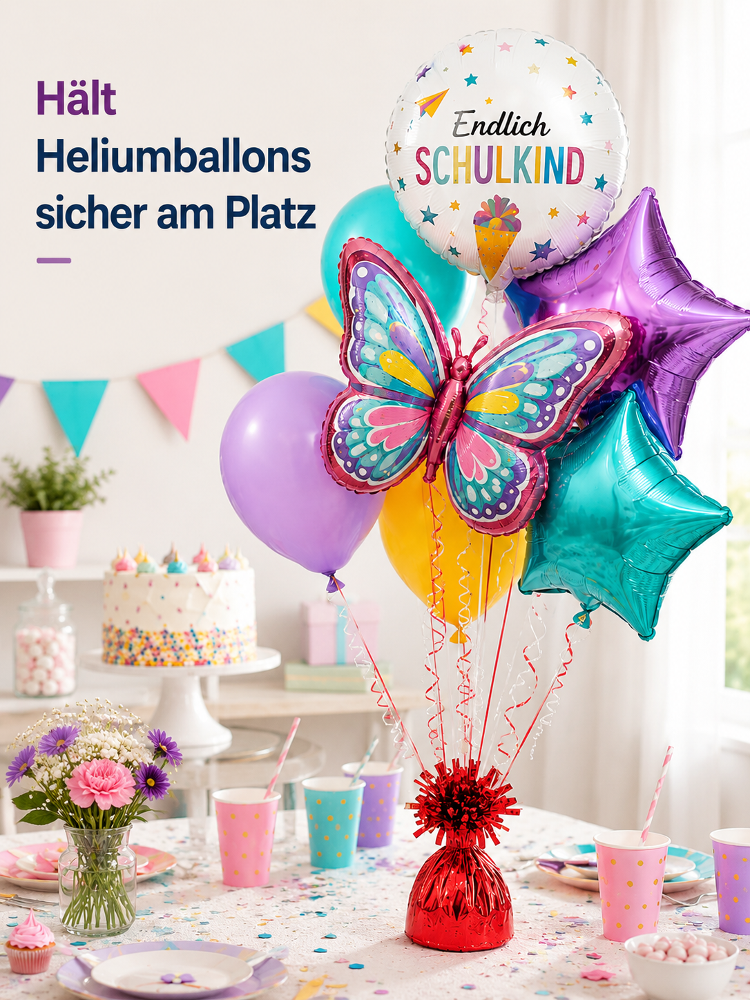 Ballongewicht hält mehrere Heliumballons sicher am Platz bei Feier und Party.