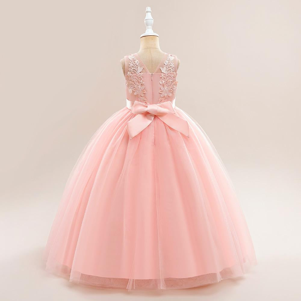 Florélia Prinzessinnenkleid in Rosa mit floralen Spitzenapplikationen und Tüllrock