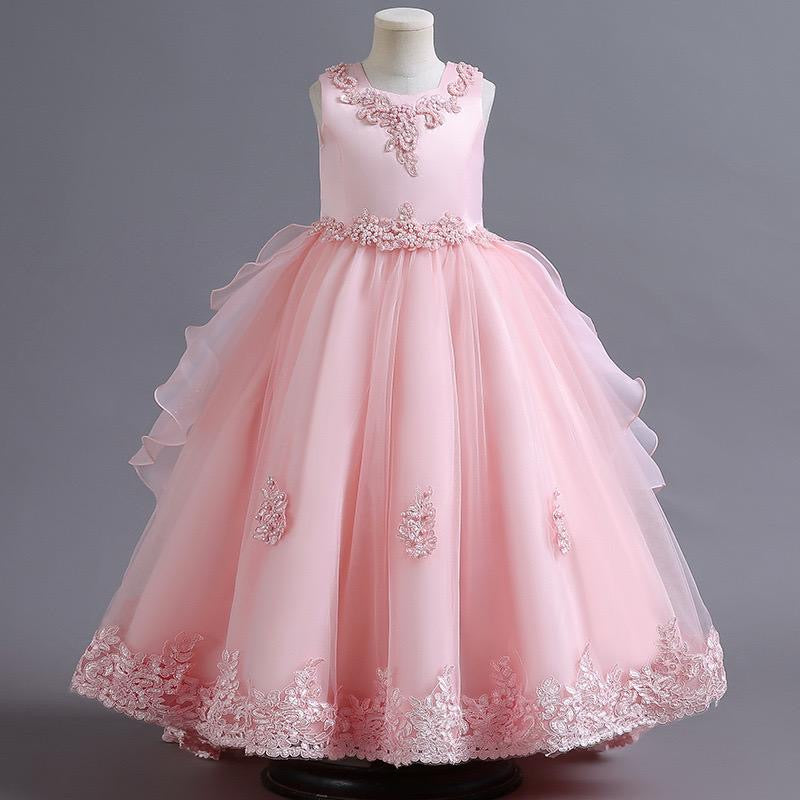 Elegance Mädchenkleid in Rosa mit floralen Applikationen und mehrlagigem Tüllrock