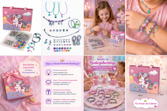 Einhorn Bastelset Inhalt – Halsketten, Armbänder, Anhänger & Sortierbox für kleine Prinzessinnen