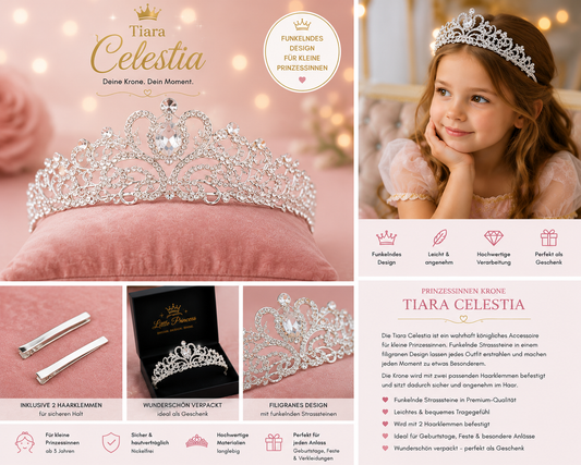 Tiara Celestia Produktdetails – Maße, Kristallsteine und Tragebeispiel