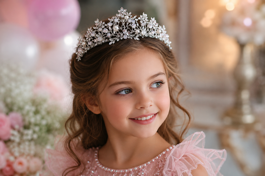 Tiara Luna Fleur – Elegante Prinzessinnen Krone mit Blüten und Perlen