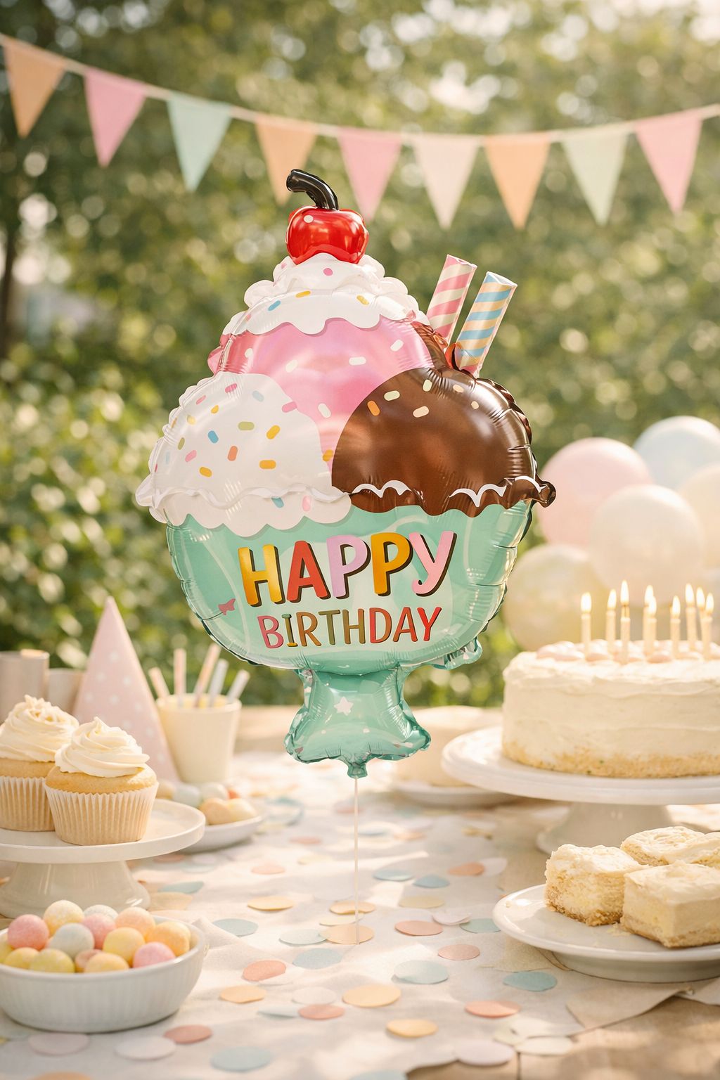 Eisbecher Happy Birthday Folienballon