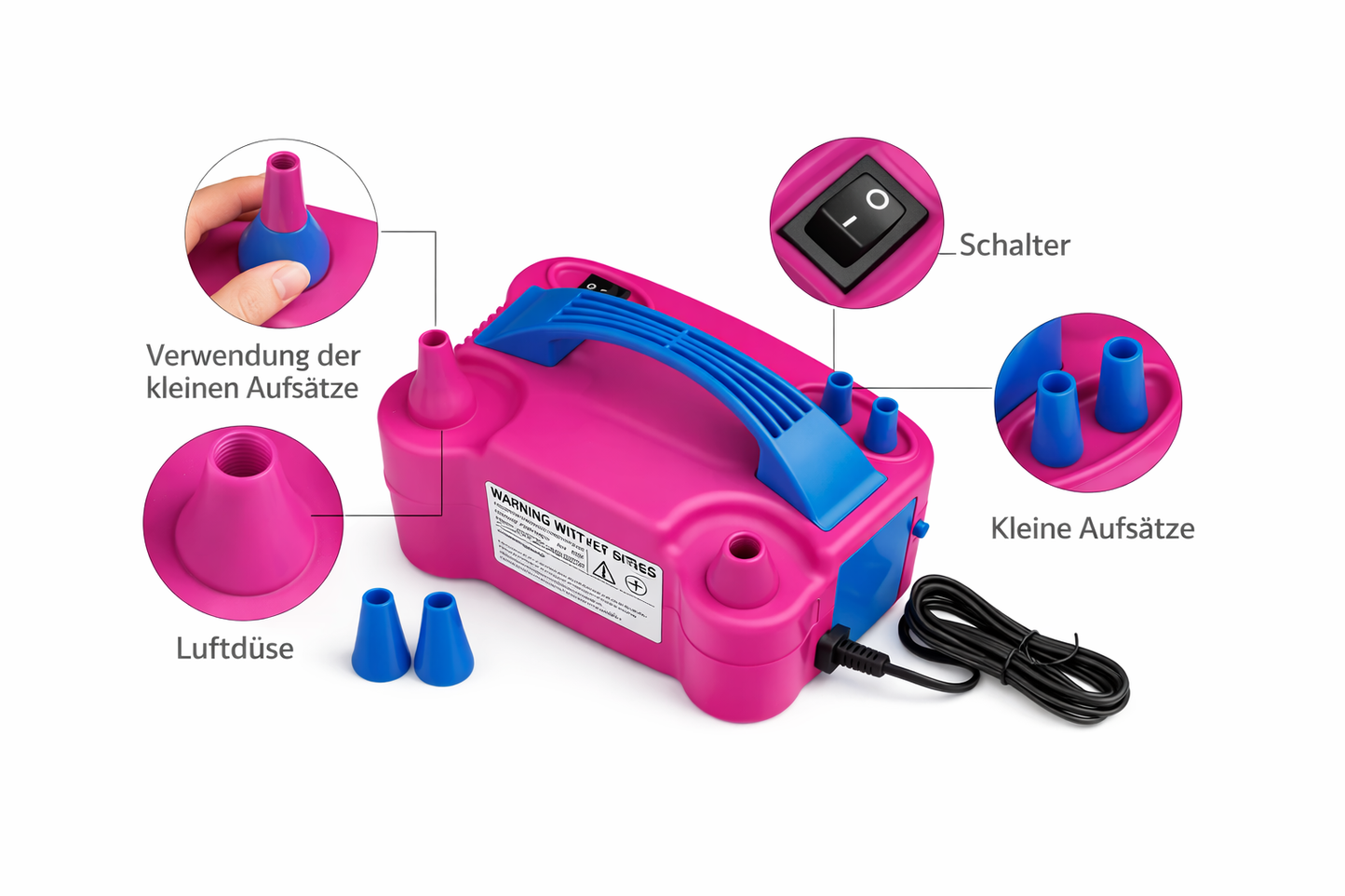 Elektrische Ballonpumpe 600W – Schnell, bequem & perfekt für jede Party