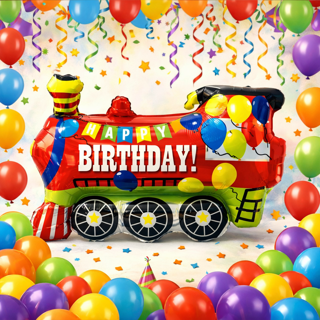 Zug Folienballon Happy Birthday – Detailansicht Lokomotive Partydeko