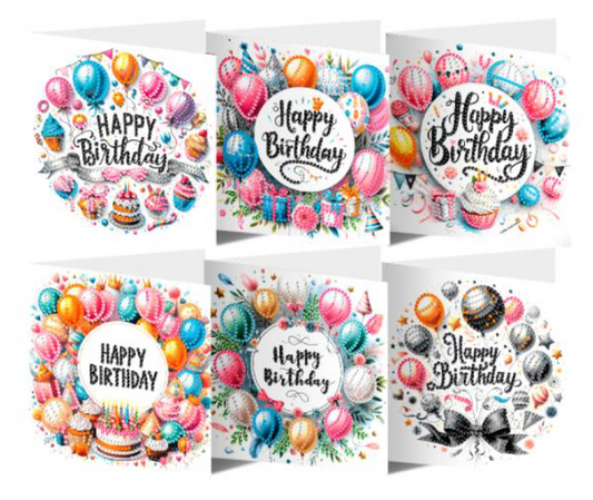 6er-Set „Happy Birthday“-Luftballonkarten Diamond Painting