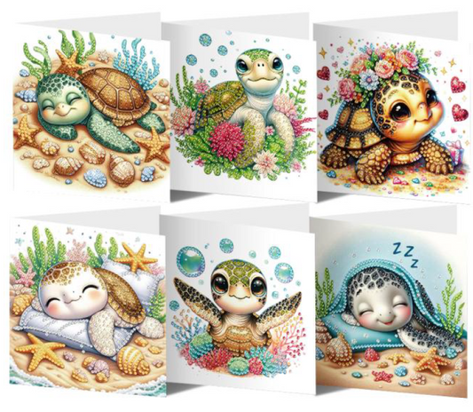 6er-Set Grußkarten „Baby-Schildkröten“ - Diamond Painting