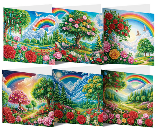 6er-Set Regenbogen-Grußkarten - Diamond Painting