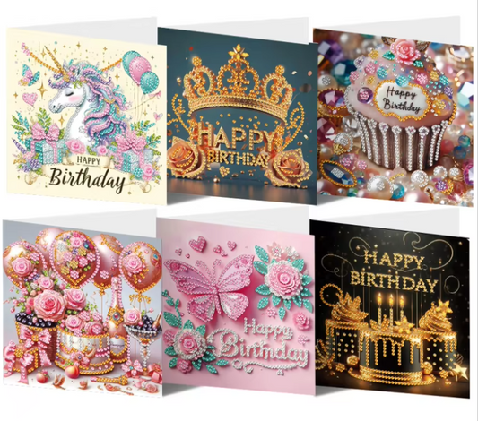 6er-Kartenset „Happy Birthday“ - Diamond Painting