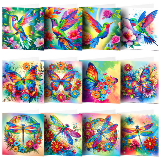 12er-Set Grußkarten „Farbenpracht der Natur“ - Diamond Painting