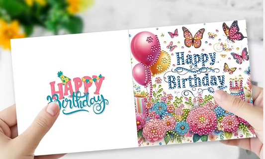 Edles 4er-Set "Happy Birthday" - Diamond Painting Karten