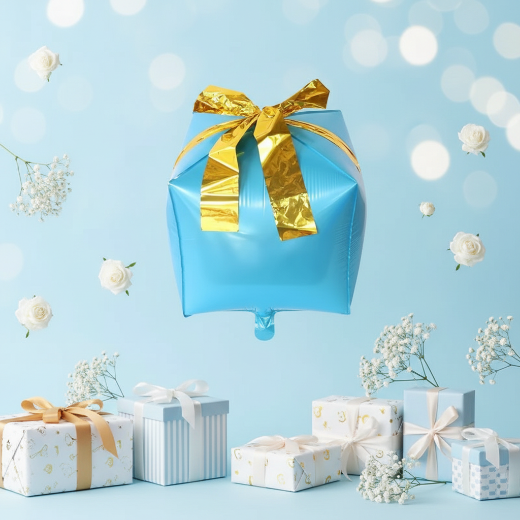 Geschenke-Ballon Perlblau mit Goldband