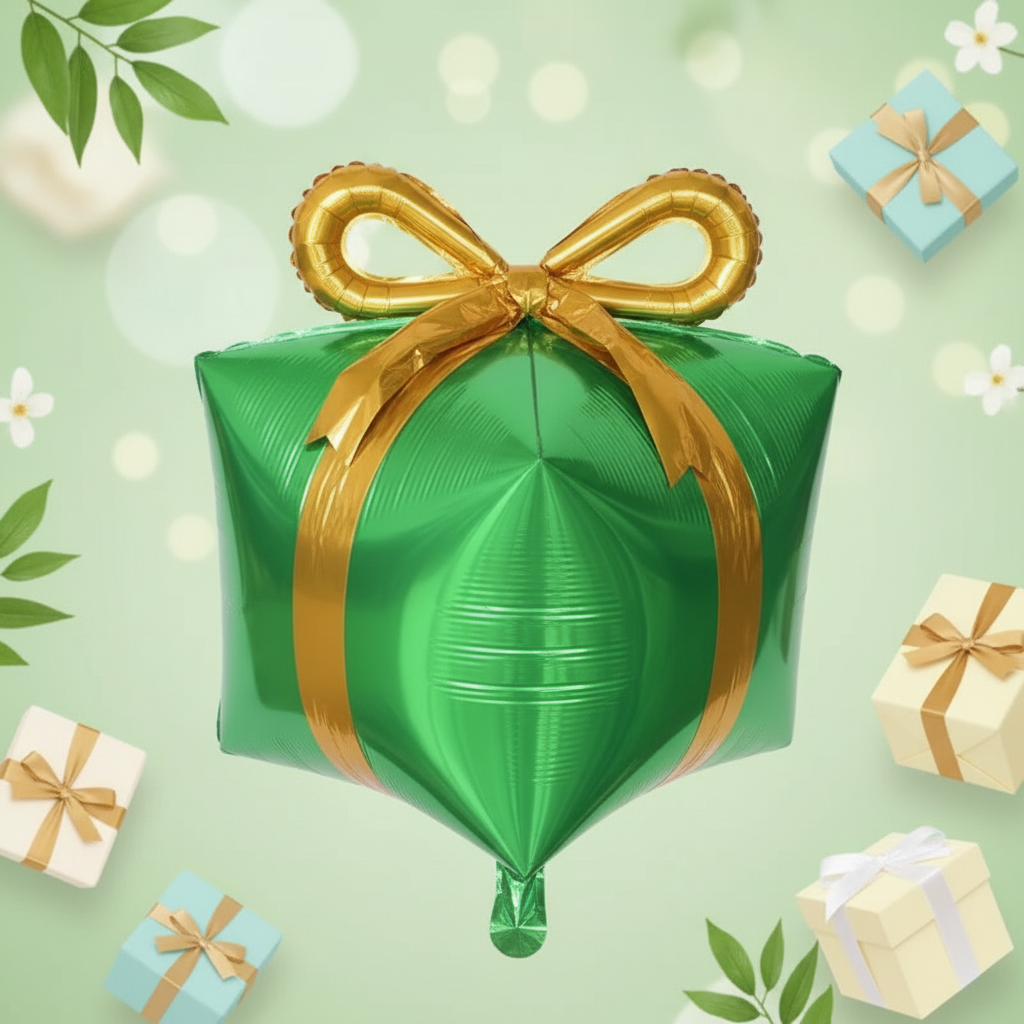 Geschenke-Ballon Grün mit Goldband