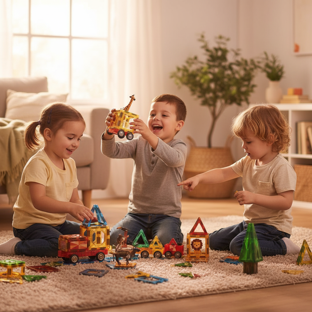 Kinder spielen mit MagneticZoo Tiereset