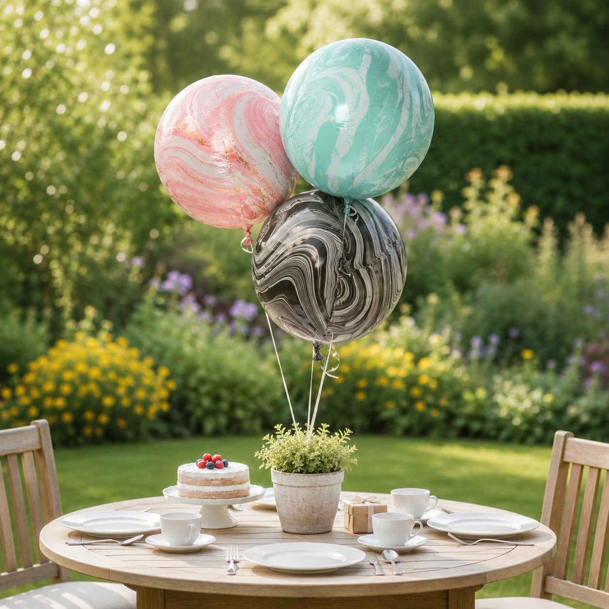 Marmor Luftballons Set Türkis Rosa Schwarz Outdoor.